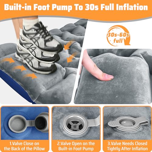 4" Thick Double-Sided Inflatable Sleeping Pad | Warm Crystal Velvet Top for Cold Weather, Waterproof Nylon Bottom | All-Season Camping Mattress for Backpacking, Hiking, Tent & Car Travel - color: Crystal Velvet Grey+blue Nylon