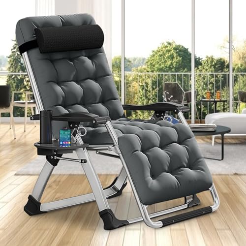 DoCred Comfy Chair, Folding Chair Recliner Chair for Bedroom and Living Room, Folding Reclining Patio Chairs Lounge Chair with Removable Cushion for Indoor Outdoor - color: Modern Gray