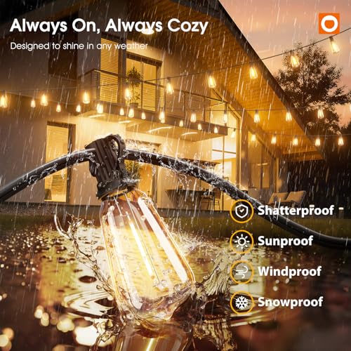 addlon 400FT(50FT*8) Outdoor String Lights with Remote,Waterproof Patio Lights ETL Listed with Shatterproof Dimmable ST38 LED Bulbs Connectable Outdoor Lighting for Backyard Bistro Garden Bistro - size: 400ft
