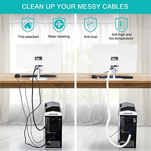 6.6ft - 1 inch White Cable Sleeve, Cable Organizer for Desk PC TV Computer, Wire Protector Cable Wrap Cover, Cord Management for Home Office - color: White, size: 6.6ft, 1''