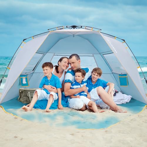 Wolfwise Instant Beach Tent Sun Shelter with Zippered Extendable Porch for Privacy, Portable Beach Tents with Carrying Bag, Easy Setup Pop up Beach Shade for 6-7 Person, 110 x57x57 in, Blue - color: Blue, size: 6-7 Person