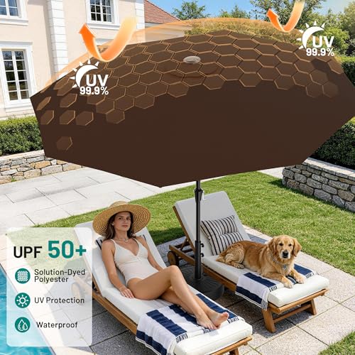AreShark 9 FT Patio Umbrella for Outdoor, Outdoor Table Umbrella with Push Button Tilt and Crank, Outdoor Patio Umbrellas with 8 Sturdy Ribs for Market, Garden, Pool (Brown) - color: Brown, size: 9ft