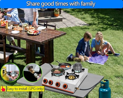 Horynar Propane Stove 4 Burner,Gas Stove Auto Ignition, 41,000 BTU Propane Burner Thickened Stainless Steel,Very Sturdy, Easy to Clean, LPG for Outdoor Cooking, RV, Emergency