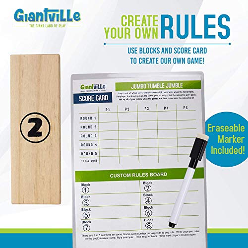 Giantville Giant Tumbling Timber Toy - Premium Pine Wood Life-Size Blocks Tower - Big Floor/Board Indoor/Outdoor Yard Game for Kids & Adults - 56-Pieces + Storage/Carry Bag - Grows to Over 5-Feet - size: Xx-large