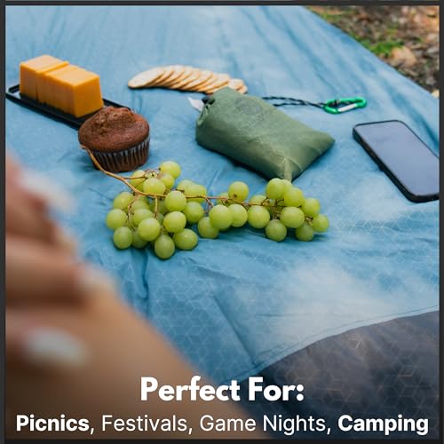 ECCOSOPHY Sand Proof Beach Blanket - Waterproof Picnic Blanket 60x55-Outdoor Compact Pocket Blanket-Lightweight Ground Cover for Hiking, Camping, Festivals, Sports, Travel-with Bag & Stakes (Denim) - color: Denim