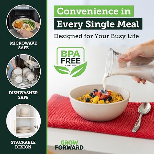 Grow Forward 16-piece Premium Wheat Straw Dinnerware Sets for 4 - Unbreakable Dishwasher & Microwave Safe Plastic Plates and Bowls Sets - Patio, Outdoors, RV, Camping Dishes - Sahara - color: Sahara Beige
