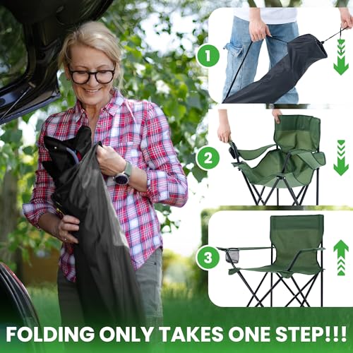 2-Pack Lightweight Portable Camping Chairs, Compact Folding Lawn Chairs with Cup Holder & Carry Bag for Outdoor, Beach, Backyard, Fishing & Picnics(Green) - color: Green