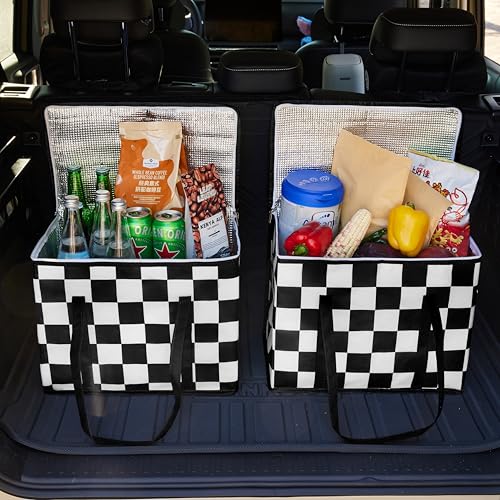 Ohocut Checkered Insulated Grocery Bags 2 Pack, Checkerboard Cooler Shopping Bags for Groceries, Insulated Bags for Food Delivery - color: Black and White
