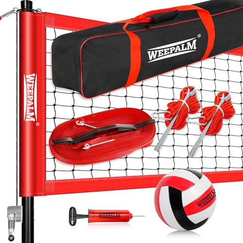 Portable Volleyball Net Set, 32FT Outdoor Volleyball Net for Backyard & Beach, Adjustable Height Volleyball Net with Anti-Sag Winch, Complete Volleyball Set with Ball & Accessories