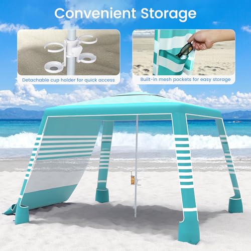 MoKo Beach Cabana, 8'×8' Large Beach Canopy with Side Wall, UPF 50+ Protection Easy Setup Beach Tent Sun Shelter, Adjustable Height Wind Resistant Cabana Beach Tent for Whole Family, Green Stripe - color: Green Stripe