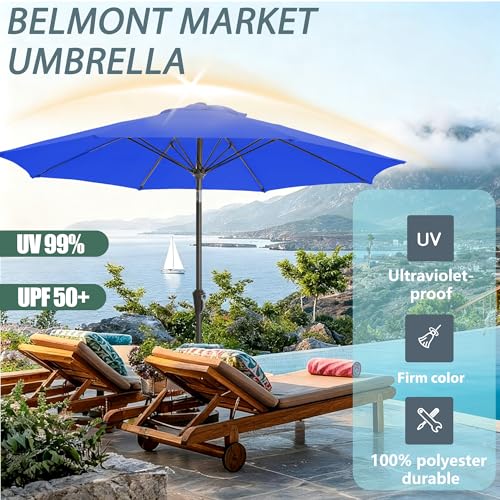 9FT Outdoor Patio Umbrella Outdoor pool Umbrella with Push Button Tilt and Crank, Market Umbrella 8 Sturdy Ribs UV Protection for Garden, Deck, Backyard (Royal Blue) - color: Royal Blue