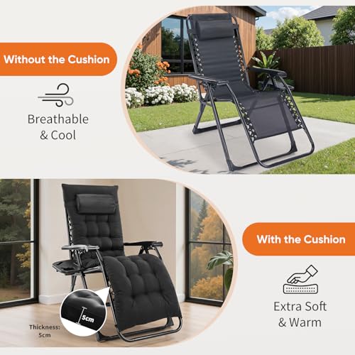 DUMOS Zero Gravity Chair, Reclining Camping Lounge Chair for Outdoor, Reclining Patio Chairs with Cup Holder Trays and Removable Cushion, Folding Recliner for Indoor, Black - size: 1P
