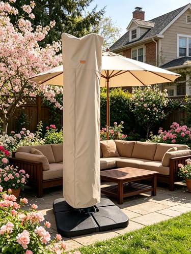 Patio Umbrella Cover for 9ft to 13ft Offset Umbrella, Water Resistant, Curved Cantilever and Straight Pole Parasol Outdoor Umbrellas Cover with Zipper and Rod - color: Beige, size: Cantilever 12'x12' or 10'x13'