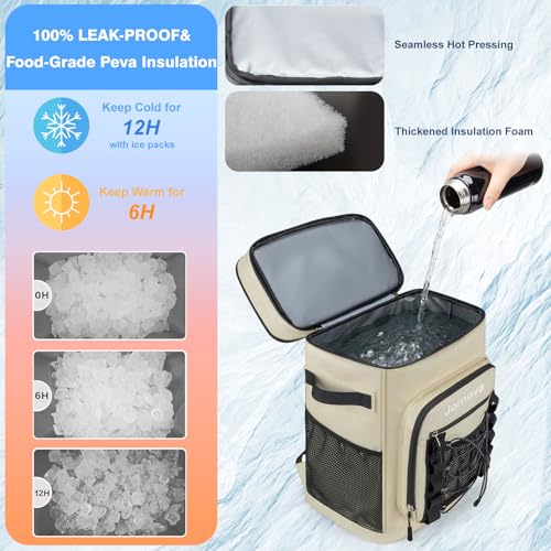 Insulated Cooler Backpack, 40L Leakproof Backpack with Double Compartments for Men & Women, Large Lunch Cooler for Camping, Beach, Travel, Picnic, Up to 48 Cans - color: Beige
