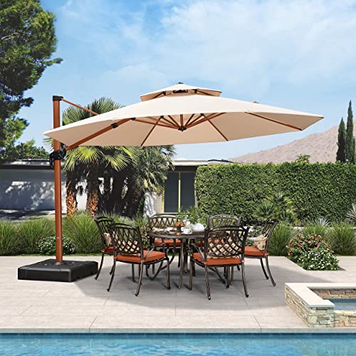 PURPLE LEAF 13ft Patio Umbrella Outdoor Round Umbrellas Large Cantilever Umbrella Windproof Offset Umbrellas Heavy Duty Sun Umbrella for Garden Deck Pool Patio, Beige - color: Beige, size: 13 Feet, style: Umbrella