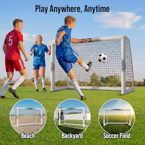 Soccer Goal for Backyard, Heavy Duty Soccer Net with Safety Foam Padded Metal Post, Durable Goals with Training Set Agility Ladder & 12 Cones for Youth & Adults Practice