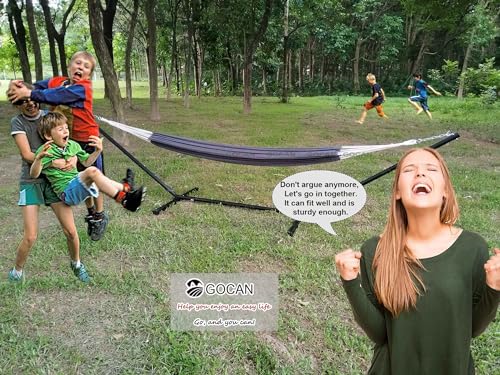 GOCAN Hammock Outdoor 2 People 220x150cm Total Length 330cm Load 300kg Canvas Cotton Hammock for Garden Indoor Children Balcony Dark Gray XXL - color: Darkgrey, size: XX-Large