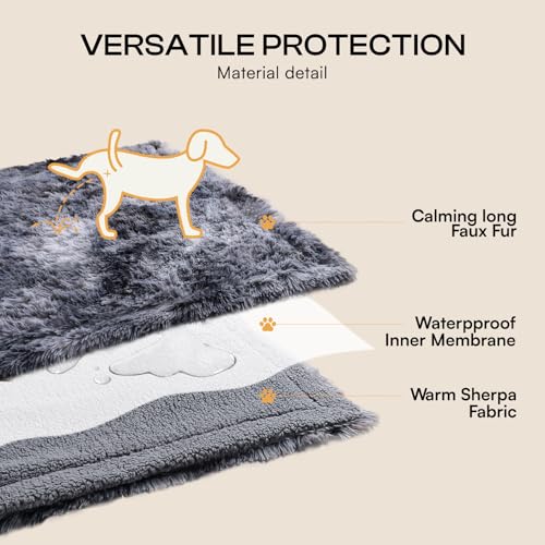 Luciphia Large Waterproof Dog Blanket for Pet Washable Liquid Proof Bed Intimacy Protection Shaggy Plush Calming Long Faux Fur Couch Cover Calming Cat Throw Blankets, Tie-dye Grey, 50" x 60" - color: Tie-dye Grey, size: 50"x60"