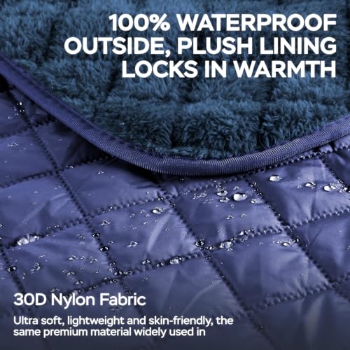 Waterproof Camping Blanket - Cozy Coral Fleece Lining, Triple Layers Warm Comfy Foldable for Camping Stadium, Beach, Picnic, Grass, Concerts, Car, Dog, 51''X 70'' Navy Blue - color: Navy Blue
