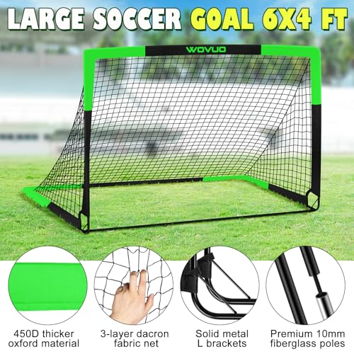 Kids Soccer Goals for Backyard Set of 2, 6x4 ft Portable Toddler Soccer Goal Training Equipment with Soccer Target, Ball, Cones, Soccer Net for Kids Age 3-5 6-8 8-12 10-12-14 Outdoor Sports Games Gift - color: Black Green