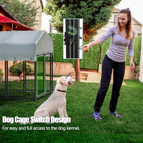 8 Panels Large Dog Kennel Outside Outdoor Dog Kennel Large with Roof Heavy Duty Outdoor Indoor Dog Playpen Enclosure Pet Pen House Fence Yard Kennel for Small Medium