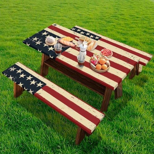 Classic American Flag Picnic Table Cover for Outdoor Camping Patriotism Elastic Fitted Table Cloth for Camping Party Supplies 3 PCS Set - color: Classic American Flag, size: Small