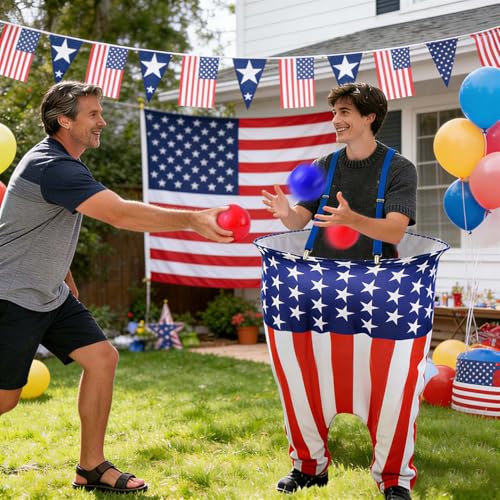 Patriotic Granny Pants Yard Game for Adult Independence Day Granny Pants Games American Flag Ring Toss Game with Pump,Blue&Red Balls 4th of July Party Toss Game for Families Yard Indoor Outdoor