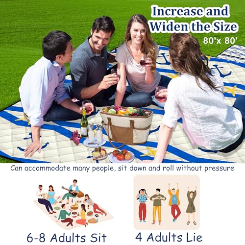 Poedist Extra Large Picnic Blanket Waterproof,80"x 80"Foldable Machine Washable Beach Blanket,Outdoor Blanket for 6-8 Adults,Suitable for Indoor Crawling,Park Beach,Camping,Hiking,Family Travel(Boat) - color: Yellow Boat, size: 6'8" x 6'8" (Square)