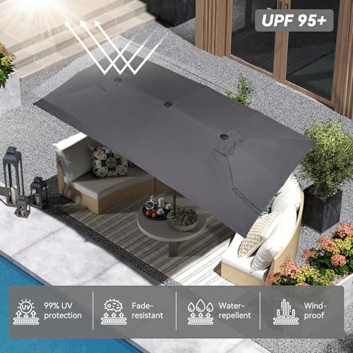 15×15ft Outdoor Patio Umbrella, Double Sided Market Rectangle Umbrella with Crank Handle, Large Sun Shade for Outside Deck, Backyard, Garden - color: Gray