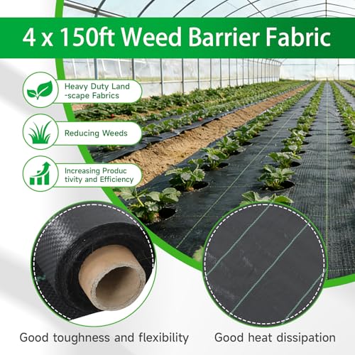 Weed Barrier Fabric Planting Cover - 4 x 150 FT Heavy Duty Landscape Fabric Ground Cover Block for Outdoor Planting - size: 4 x 150 FT