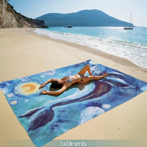 Beach Blanket Sand Proof Waterproof Oversized 100" x 80" Sand Free Mat with Corner Pockets and Mesh Bag for Outdoor, Picnic, Travel, Beach Accessories Portable, Watercolor Dolphin - color: Watercolor Dolphin