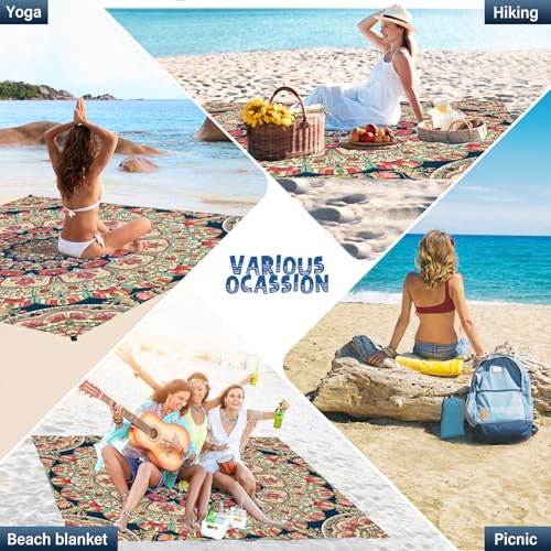Beach Blanket 78''×81'' - Waterproof Sandproof Sand Free Oversized Mat for 1-5 Adults, Lightweight Durable Compact for Beach Travel Camping Hiking Picnic - color: Mandala2, size: 78"x81"