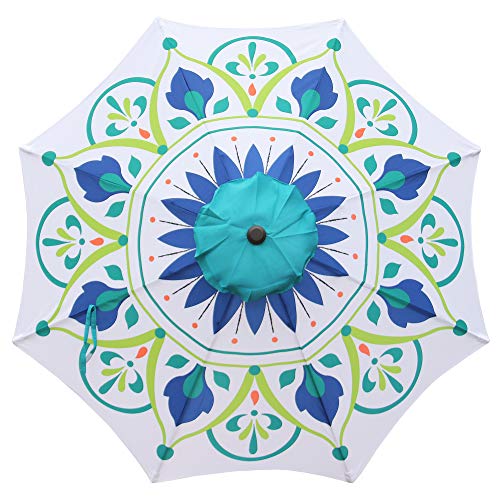 ABBLE 9 Ft Pattern Outdoor Patio Umbrella with Tilt and Crank, Weather Resistant, UV Protective Umbrella, Durable, 8 Sturdy Steel Ribs, Market Outdoor Table Umbrella - Green/White - color: Green