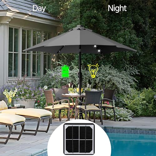 Yaheetech 7.5 ft Solar Patio Umbrella LED Lighted Umbrella with Tilt and Crank Lift System, Table Market Sunshade for Garden, Deck, Backyard, Pool and Beach, Grey - color: Gray, size: 7.5ft