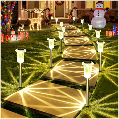 DenicMic Solar Lights Outdoor 10 Pack Waterproof 3000K Warm White LED Stainless Steel Stake Outside Lights for Yard Pathway Garden Driveway Walkway Landscape Path Lighting - color: Warm 10Pack