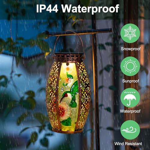 Larekook Hummingbird Solar Lantern Outdoor Waterproof,13" Large Hanging Lantern Decorative,Metal Hummingbird Solar Lights for Yard Table Porch Patio Garden Decor,Birthday Gifts for Women Mom - style: Hummingbird
