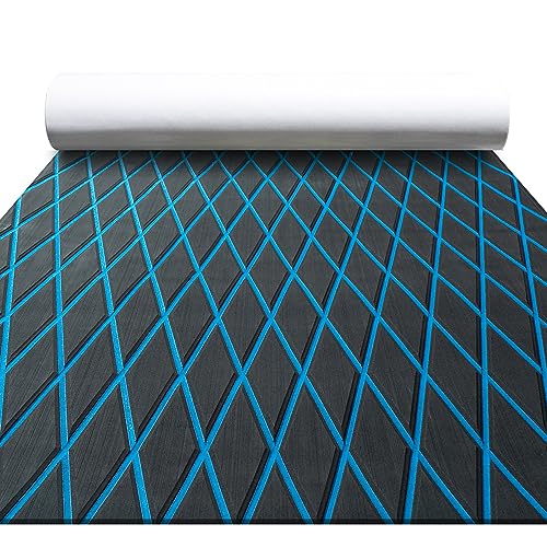 FOCEAN Boat Flooring EVA Foam Boat Decking Marine Mat Non-Slip Self-Adhesive Flooring Sheet for Motorboat Jon Boats Bass Boat Kayak RV Floor, 94.5"'x 15.7'', Dark Grey with Blue Lines - color: Dark Grey With Blue Lines, size: 94.5"L x 15.7"W x 0.2"Th