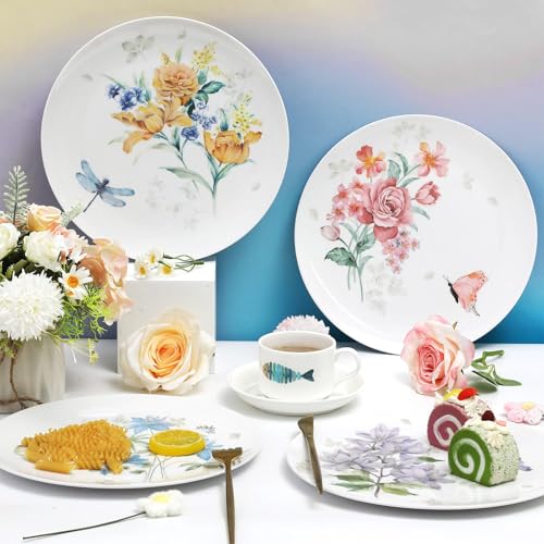 Naozinebi 4 Pcs 10 Inch Spring Theme Flower Plates Melamine Floral Dinnerware Set Reusable Melamine Spring Floral Baby Shower Plate Dishwasher Creatively Drop Resistant Cute Plastic Dish - style: Flowers