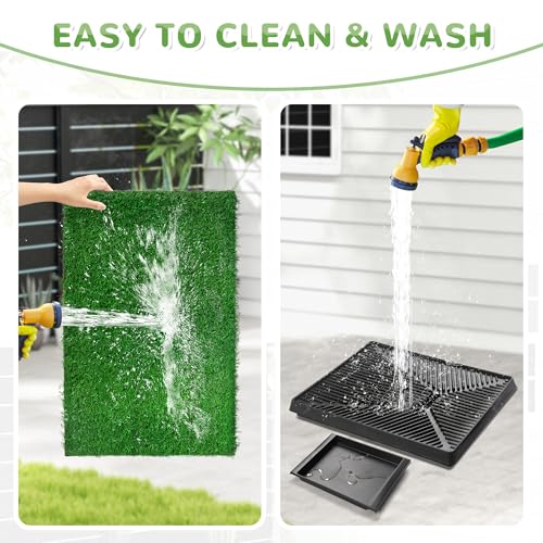 25" x 20" Dog Grass Pad with Tray, 3PCS Washable Artificial Grass Pee Pads for Indoor Dog Potty, Portable Reusable Pet Toilet for Small/Medium Dogs, 3-Layer System - size: M 25x20x3.2IN-3 Grass Pads
