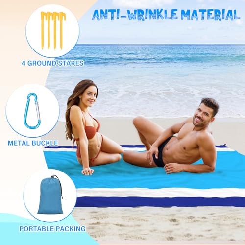 Beach Blanket 78''×81'' - Waterproof Sandproof Sand Free Oversized Mat for 1-5 Adults, Lightweight Durable Compact for Beach Travel Camping Hiking Picnic - color: Bluewhite, size: 78"x81"