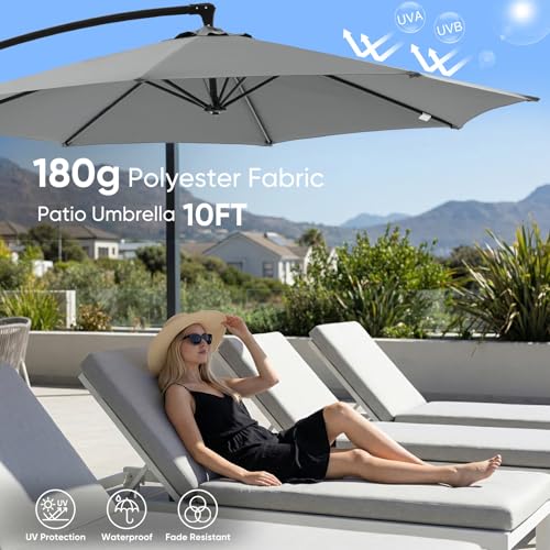 NEWBULIG 10FT Patio Umbrella, Offset Cantilever Outdoor Patio Table Umbrella, UV Protection, Fade Resistant Fabric, Easy Tilt Adjustment for Pool, Deck, Garden, Backyard - color: Gray, size: 10ft-with 4 Bases