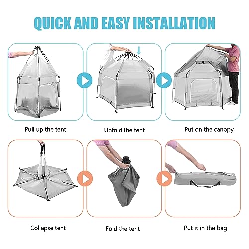 Bend River Baby Playpen with Canopy, Portable Baby Beach Tent, Toddler Play Yard Indoor and Outdoor, Foldable Mosquito Net for Infant - Light Grey - color: Light Grey