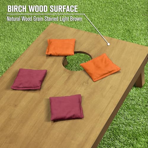 GoSports 4 ft x 2 ft Regulation Size Wooden Cornhole Boards Set with Light Brown Finish - Includes Carrying Case and Bean Bags - color: Burgundy & Orange, size: 4 ft x 2 ft