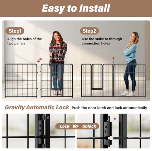 Simple Deluxe Dog Playpen Outdoor, Portable Dog Playpen for Travel, Camping, 32" Height 16 Panels Heavy Duty Dog Pen for Small/Medium Dogs, Black - color: Black, size: 16 Panels 32 inch, style: Metal