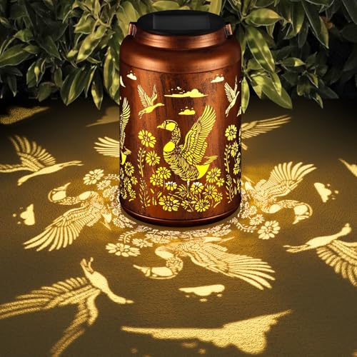Solar Lanterns Outdoor Waterproof Garden Decor Birthday Gifts for Women Mom Grandma Hanging Lights Metal Decoration Outside for Yard, Patio,Backyard,Porch(Wild Goose) - style: Wild Goose