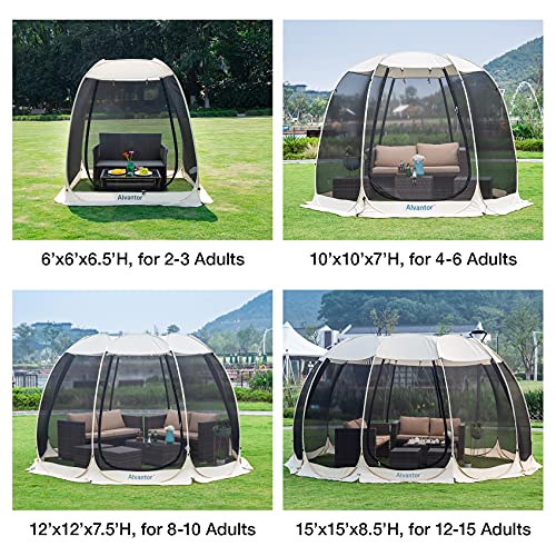 Alvantor® Screen House Room Camping Tent Outdoor Canopy Pop Up Sun Shade Hexagon Shelter Mesh Walls Not Waterproof 10'x10' Beige Patent Pending - color: Beige, size: 10'x10'