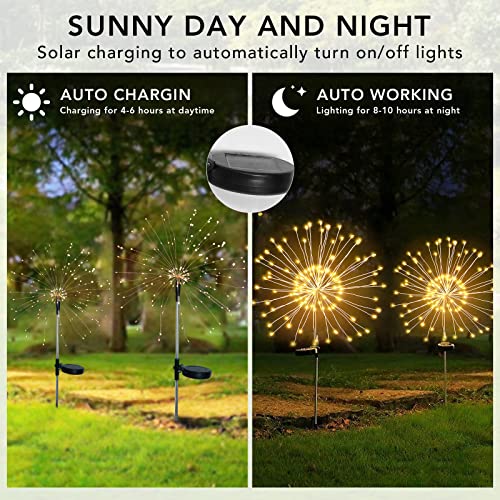 FOOING 6 Pcs Solar Garden Lights Solar Firework Lights, 200 LED String Light 2 Modes Twinkling Nightlight for Outside, Wedding, Party,Patio Home Deceration (Warm White) - style: 6 pcs-200
