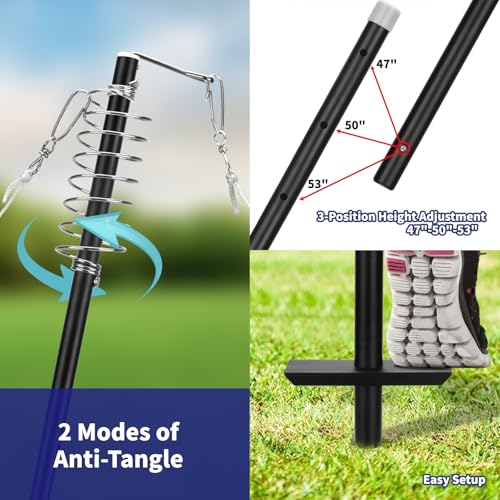 Tetherball Tennis Set with with 360° Swivel Hook Pole，Ball, Rope and Paddle Set.Tetherball Outdoor Equipment for Backyard，Lawn Game