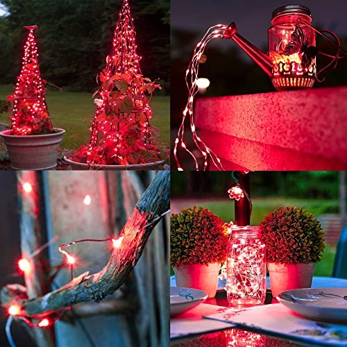 TW SHINE Red Solar String Lights Outdoor, Total 80 FT 240 LED Solar Powered Waterproof Fairy Lights 8 Modes Copper Wire Lights for Christmas Party Tree Wedding Yard Decorations, 2 Pack - color: Red, size: 2 Pack