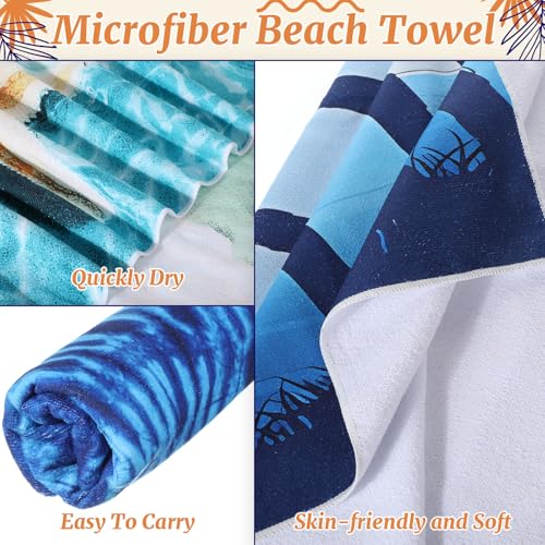 Mixweer 8 Packs Microfiber Beach Towel Bulk 60 x 28 Inch Sand Free Travel Large Microfiber Pool Swim Multi Style Beach Towel Blanket for Adult on Vacation Accessories (Ocean Style) - style: Ocean Style